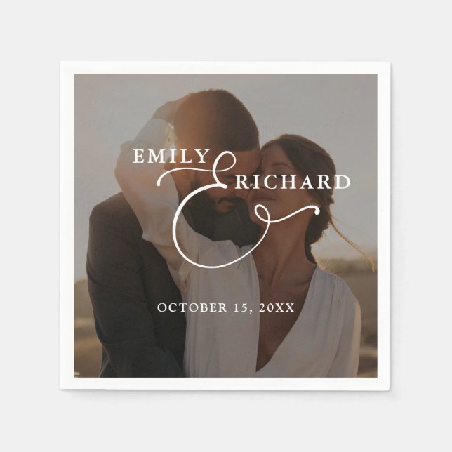 Elegant Modern Wedding Photo Serviette (Vorderseite)