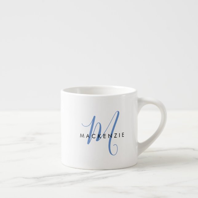 Elegant Modern White Blue Script Monogram Espressotasse (Rechts)