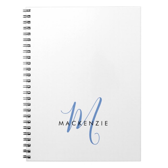 Elegant Modern White Blue Script Monogram Notizblock (Vorderseite)
