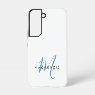 Elegant Modern White Blue Script Monogram Samsung Galaxy Hülle