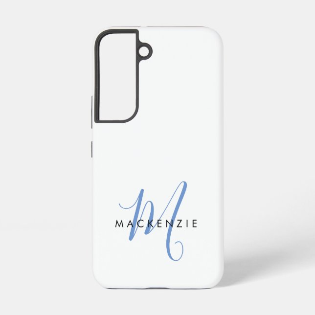 Elegant Modern White Blue Script Monogram Samsung Galaxy Hülle (Rückseite)