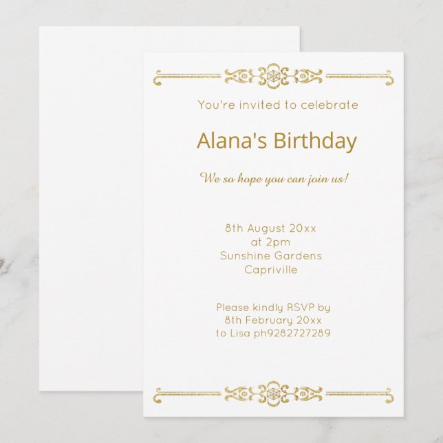 ELEGANT MODERN White GOLD BORD Einladung (Vorne/Hinten)