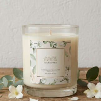 Elegant Modern White Gold Floral Candle Quadratischer Aufkleber
