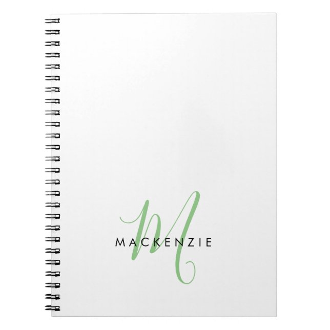 Elegant Modern White Green Script Monogram Notizblock (Vorderseite)
