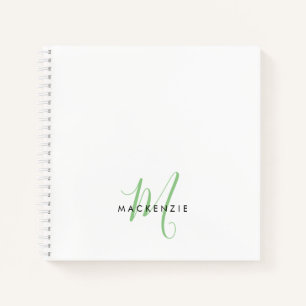 Elegant Modern White Green Script Monogram Notizbuch