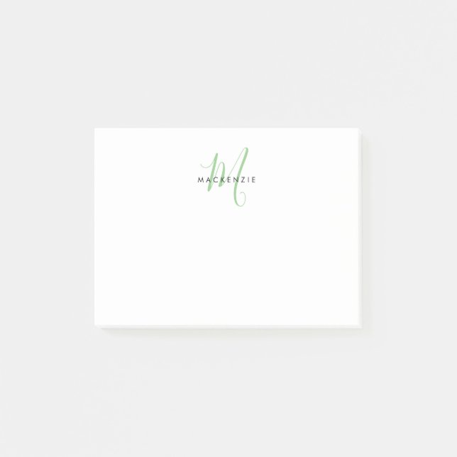 Elegant Modern White Green Script Monogram Post-it Klebezettel (Vorderseite)