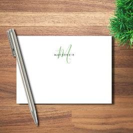 Elegant Modern White Green Script Monogram Post-it Klebezettel