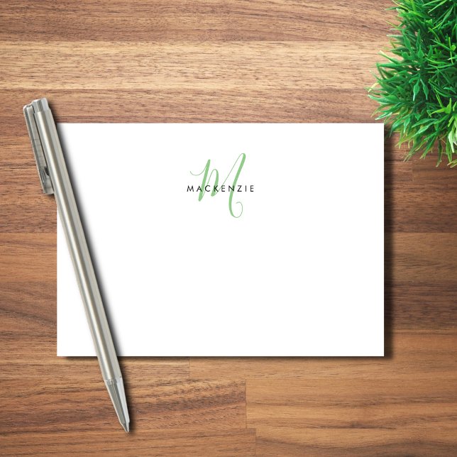 Elegant Modern White Green Script Monogram Post-it Klebezettel (Von Creator hochgeladen)