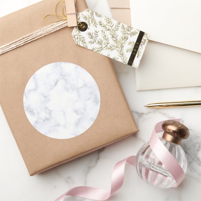 Elegant Modern White Marble Runder Aufkleber (Schenken)