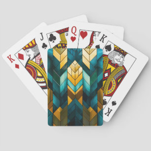 Elegant moderne abstrakte gold tealfarbene Geometr Spielkarten