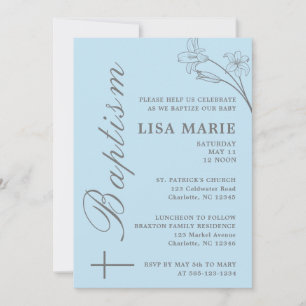 Élégant moderne Baby Blue Baptism Invitation