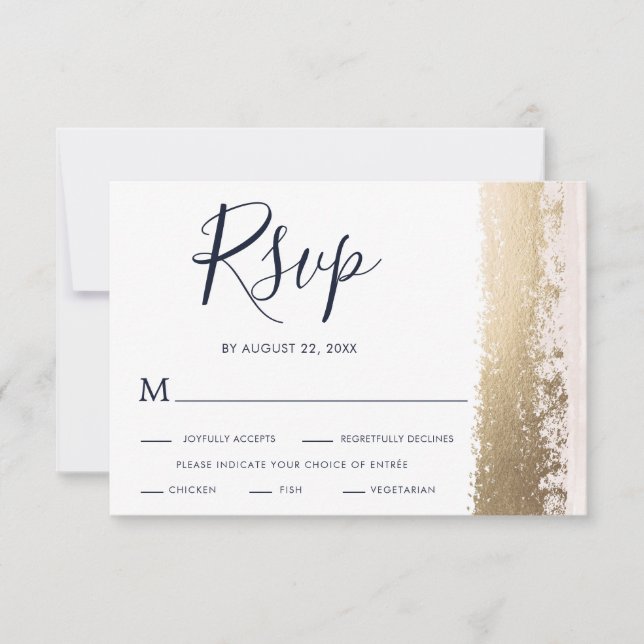 Elégant, moderne, bleu, Gold Foil Mariage carte RS (Devant)