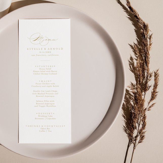 Elégant Moderne Calligraphie Gold Dinner Menu (Créateur téléchargé)