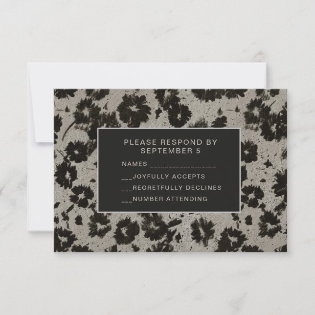 Elégant moderne carte RSVP Mariage argent noir (Devant)