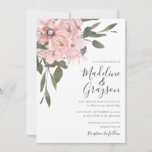 Elegant Moderne Dusty Rosa Rose Floral Wedding Inv Einladung
