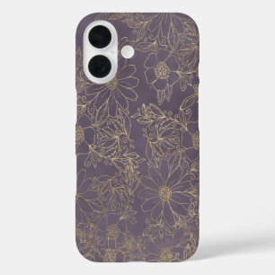 Élégant moderne étui floral lavande foncé chic or