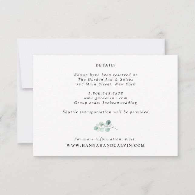 Elegant moderne Eucalyptus Mariage Détails Carte (Devant)