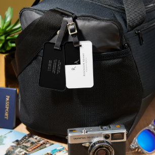 Elegant Moderne Half Schwarz Halbweiß Mit Monogram Gepäckanhänger