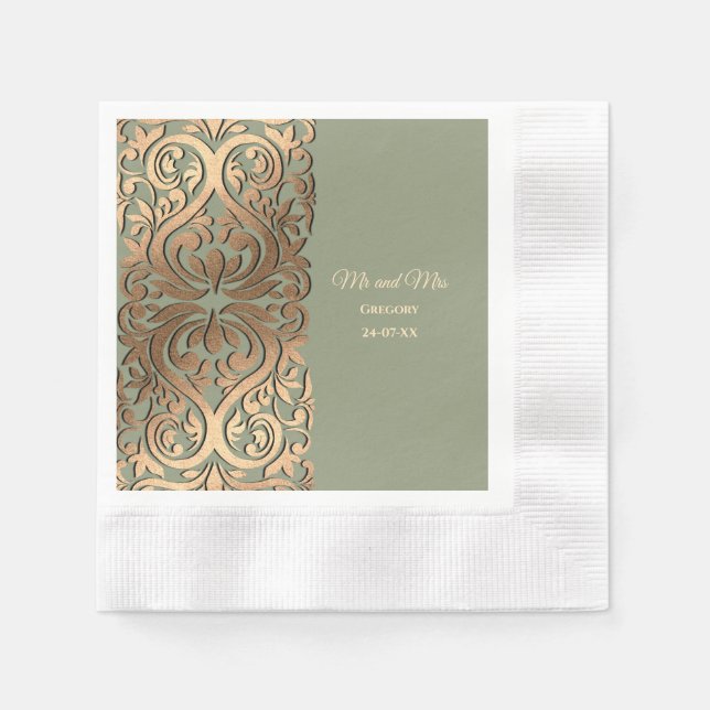Elegant Moderne Hochzeit Grün & Gold Luxus Serviette (Vorderseite)