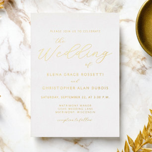Elegant Moderne Kalligrafie Gold White Folieneinladung