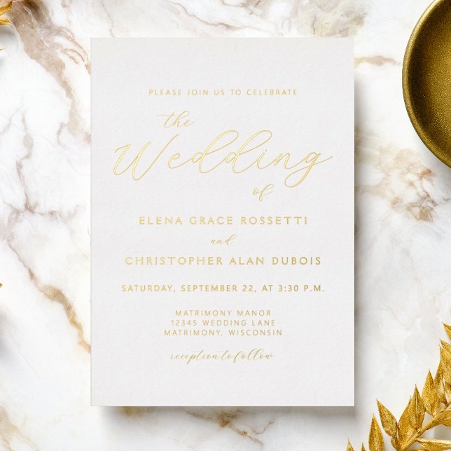Elegant Moderne Kalligrafie Gold White Folieneinladung (Von Creator hochgeladen)
