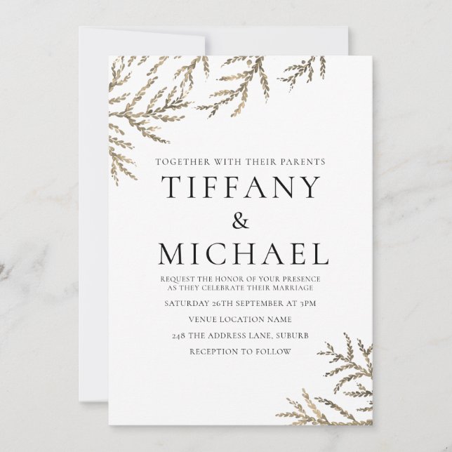 Elégant Moderne Leaf Mariage Invitation (Devant)