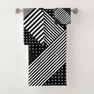 Élégant Moderne Rayure Noire Points Blancs
