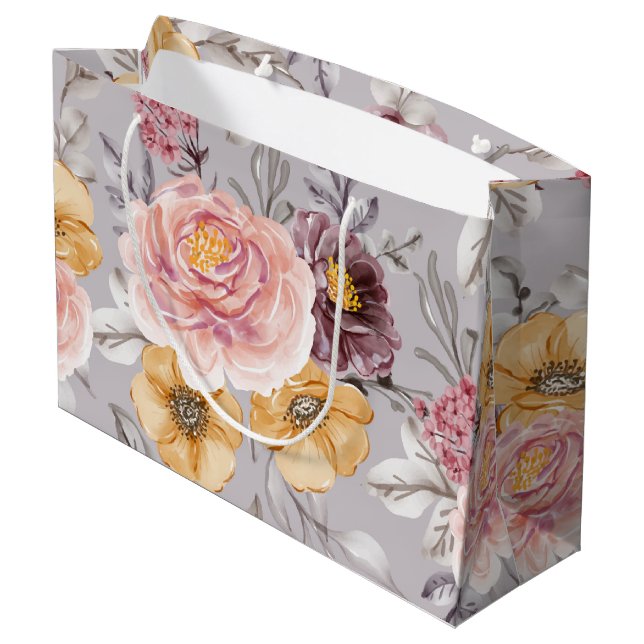 Elegant Moderne rosa Flora Große Geschenktüte (Rückseite Schrägansicht)