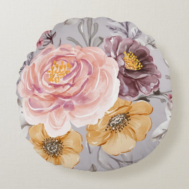 Elegant Moderne rosa Flora Rundes Kissen (Vorderseite)