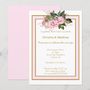 ELEGANT MODERNE ROSA WEISS GOLD BLUMENHOCHZEIT EINLADUNG