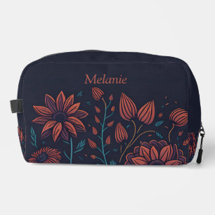 Elegant Moderne Rot und Blau Blumen Personalisiert Waschbeutel
