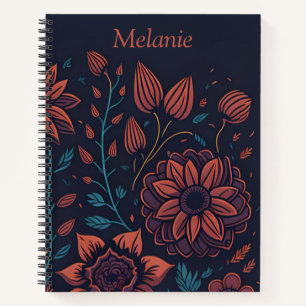Elegant moderne rote und blaue florale personalisi notizbuch