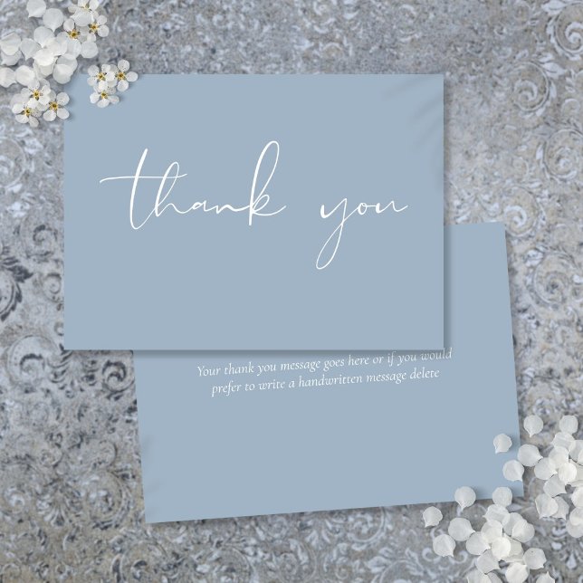 Elegant Moderne Script Calligraphy Dusty Blue Dankeskarte (Elegant Modern Script Calligraphy Dusty Blue Thank You Card)