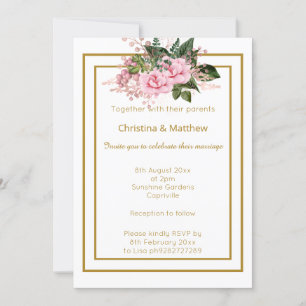 ELEGANT MODERNE WEIßGOLD-BLUMENHOCHZEIT EINLADUNG