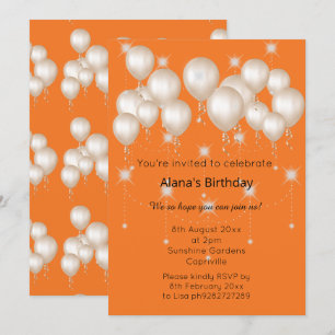 ELEGANT MODERNER BALLOON BRIGHT ORANGE GEBURTSTAG EINLADUNG