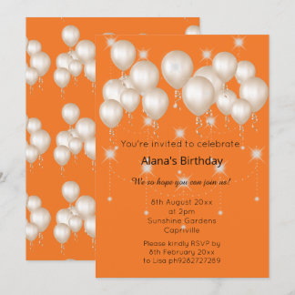ELEGANT MODERNER BALLOON BRIGHT ORANGE GEBURTSTAG EINLADUNG