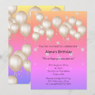 ELEGANT MODERNER BALLOON BRIGHT PASTEL GEBURTSTAG EINLADUNG