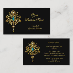 Elegant Modernes Aquamarines Blue Jewel Gold Black Visitenkarte