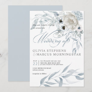Elegant Modernes Aquarell Dusty Blue Floral Einladung