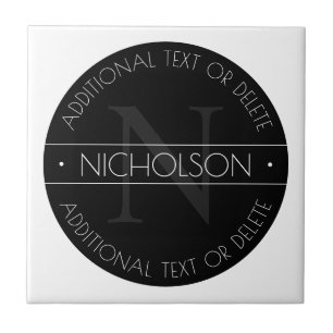 Elegant Modernes bearbeitbares Monogramm Schwarz & Fliese