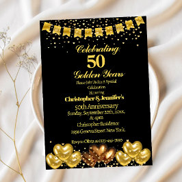 Elegant Modernes Black&Gold 50. Hochzeitstag Einladung