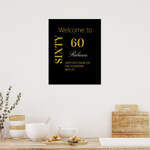 Elegant Modernes Black & Gold 60. Geburtstag Hinte Poster