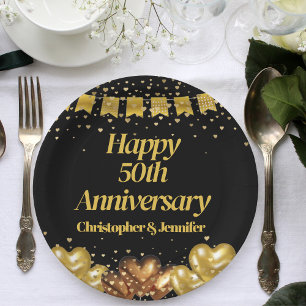 Elegant Modernes Black & Gold Happy 50 Jahre alt Pappteller