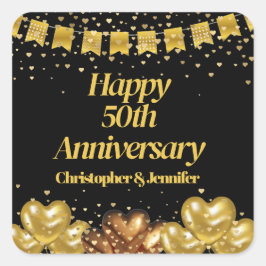 Elegant Modernes Black & Gold Happy 50 Jahre alt Quadratischer Aufkleber