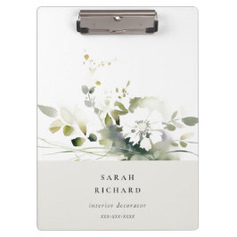 Elegant Modernes Boho Abstrakt grüne weiße Blüte Klemmbrett