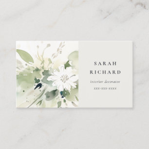 Elegant Modernes Boho Abstrakt grüne weiße Blüte Visitenkarte