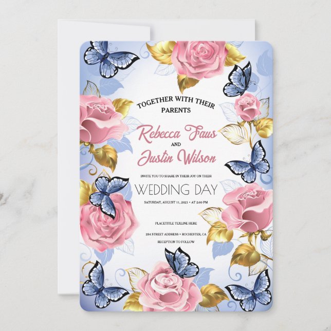 Elegant Modernes Dusty Rosa Rose Floral Einladung (Vorderseite)