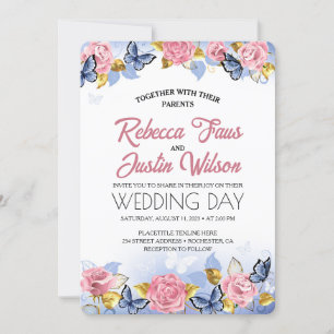 Elegant Modernes Dusty Rosa Rose Floral Einladung