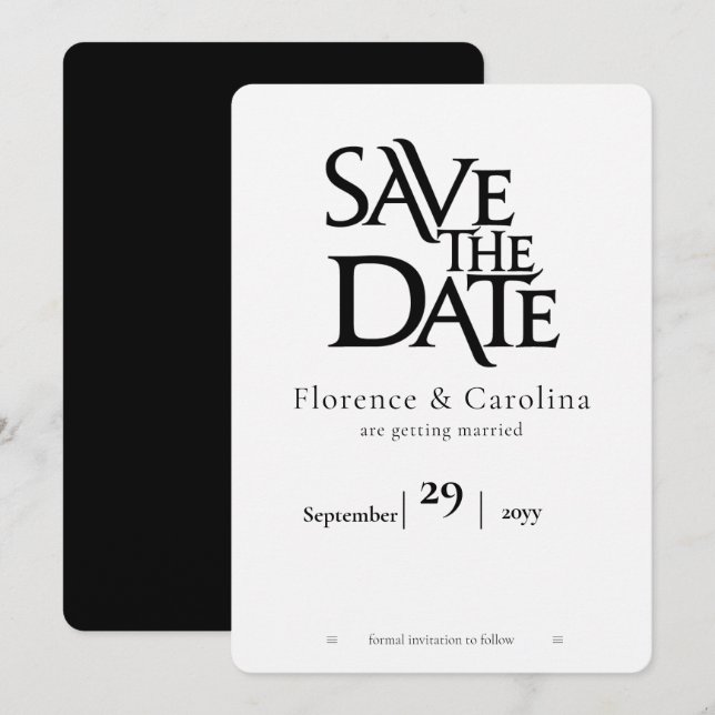 Elegant Modernes Einfaches Schwarz auf Weiß Save The Date (Vorne/Hinten)
