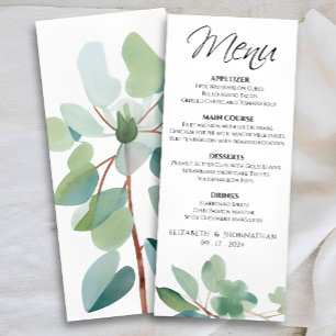 Elegant Modernes Eukalyptus Greenerity Wedding Men Menükarte